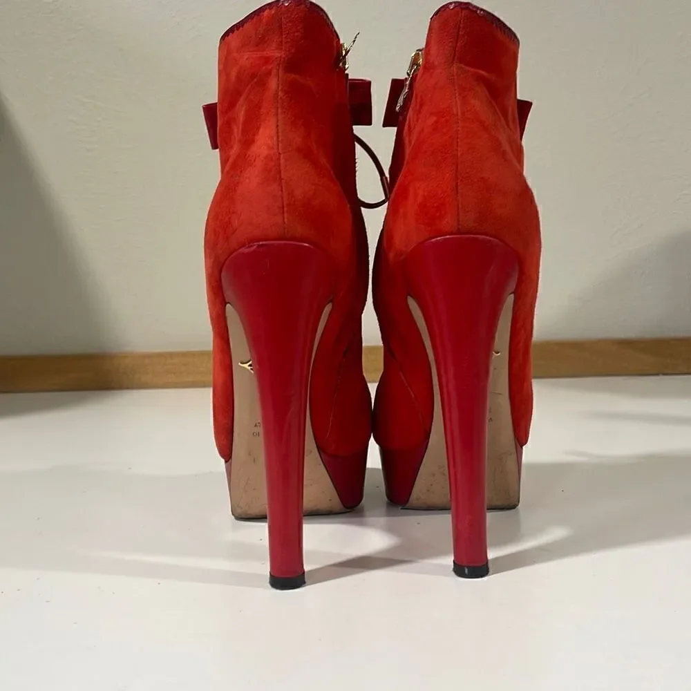 Charlotte Olympia Women's Suede Laced Platform Ankle Booties Size 38